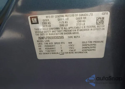 2014 Chevrolet Equinox 1Lt z USA, uszkodzony, nr VIN 2GNFLFEK5E6302565